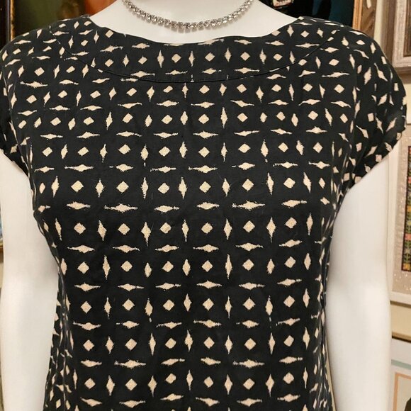 J. Jill Love Linen Black & Beige 100% Linen Patterned Dress Cap Sleeve XS Missy - Picture 2 of 6